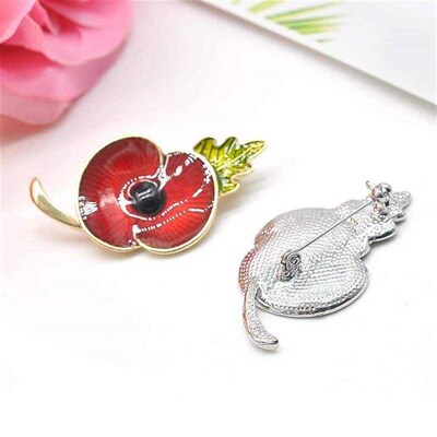 New vintage Red Enamel Poppy Flower Brooch Pin Broach for wo