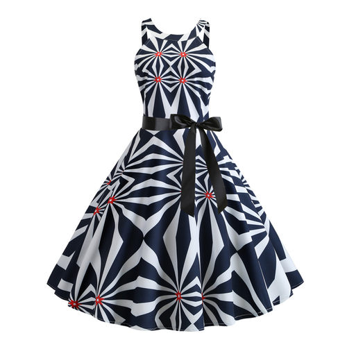 Sling hanging neck big dress retro print summer fashion fash