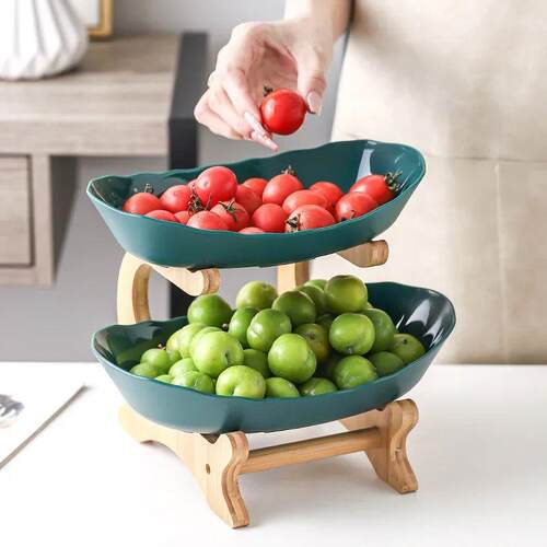 Three Layer Table Plates Dinnerware Wooden Kitchen Fruit Bow