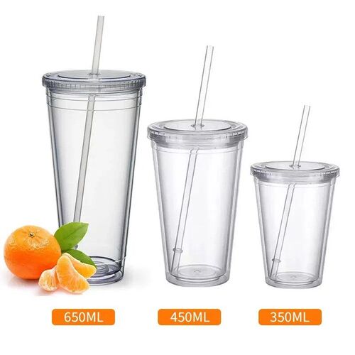Clear Tumbler with Straw Reusable Transparent Double-layer W
