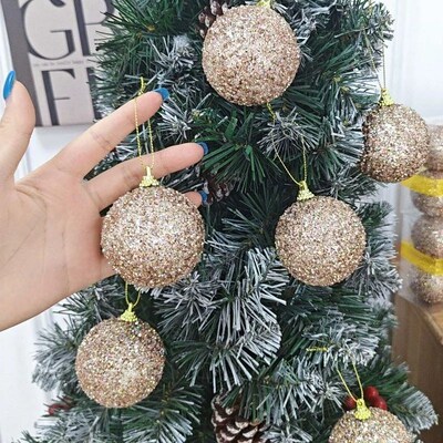 6/18pcs Glitter Christmas Balls Champagne Gold Sparkling Xma