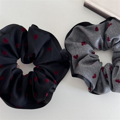 Black Border Heart Hair Tie Sweet Gentle Love Dot Large Inte