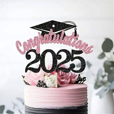 5pcs Glitter 2025 Graduation Cake Topper Set Funny Handmade