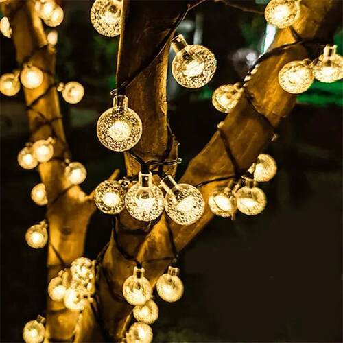 LED Solar String Lights Outdoor Waterproof Bubble Beads Fair
