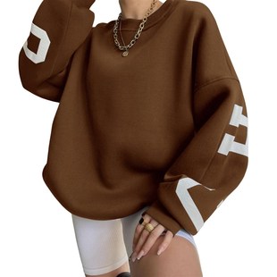 Women Loose Pullover Sweatshirts Letter Print Casual Thicken