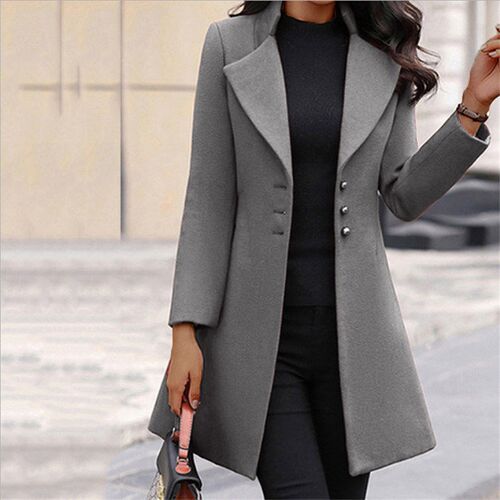 2023 Autumn Winter New Woolen Long Sleeve  Solid Coat Women