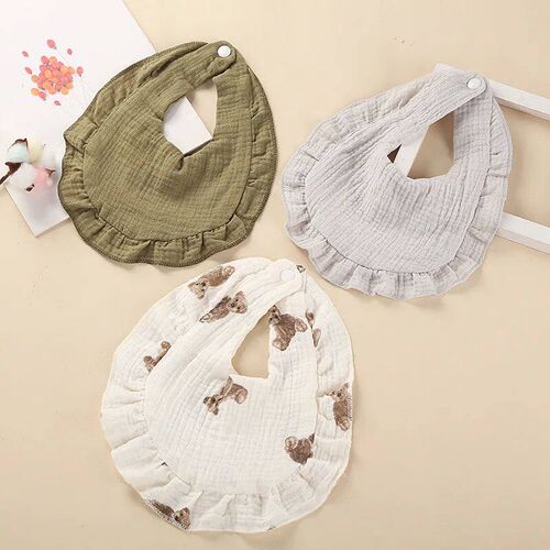 Baby Cotton Bibs Ruffle Print Cherry Rainbow Saliva Towel Fe
