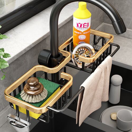 Kitchen Space Aluminum Sink Drain Rack Sponge Storage Faucet
