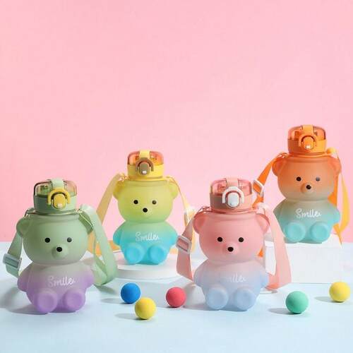 Cute kawaii water bottle for girl bear plastic pink korean b