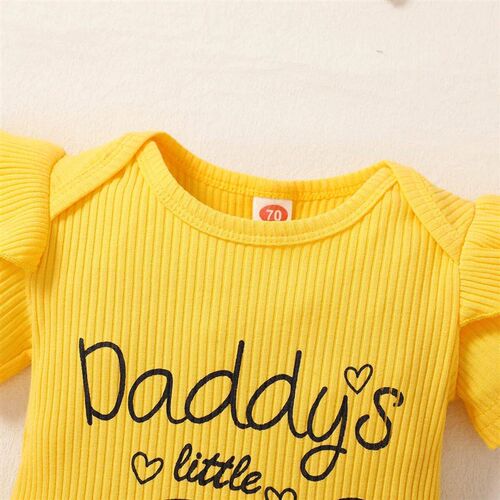 Summer Newborn Baby Girl Clothes Set Yellow Ruffled Ribbed B