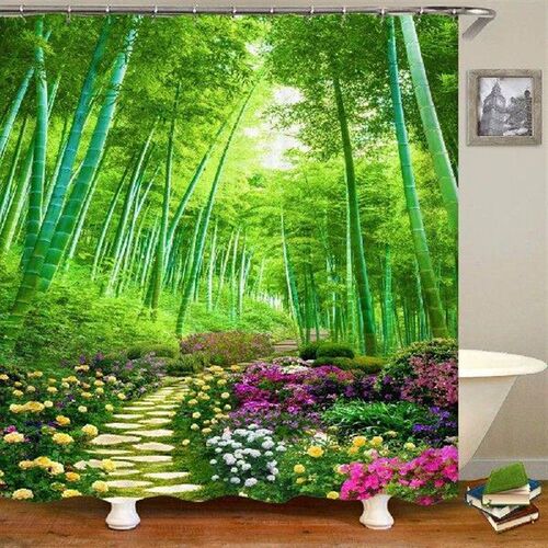 3D green bamboo forest bamboo printing bathroom shower