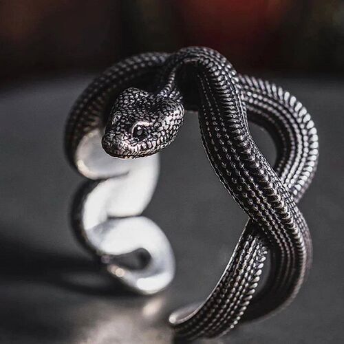 Rock Black Color Python Men Ring Vintage Punk Adjustable Ssn