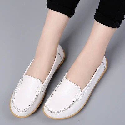 2023 Women Flats Ballet Shoes Woman Cut Out Leather Breathab
