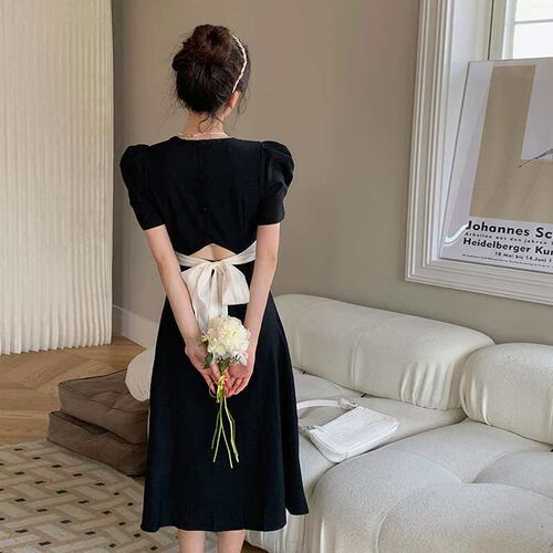 Yimo French high-grade square collar dress for women, summer