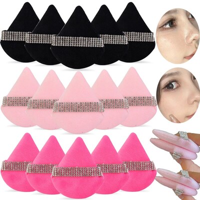 5pcs Crystal Flocked Triangle Powder Puffs Cosmetic Soft Tri