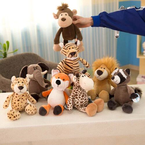 25cm Stuffed Lifelike Lion Tiger Elephant Monkey Leopard Gir