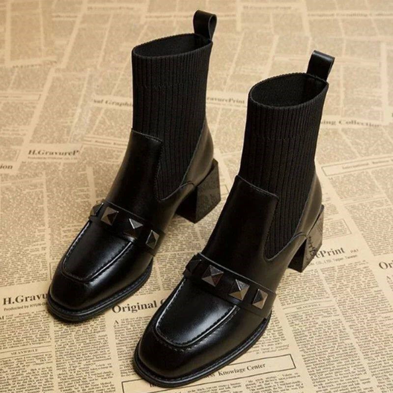 2023 New Women Winter Chunky Bow Ankle Chelsea Boots Fashion图片