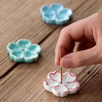 Cherry Blossom Incense Burner Home Ceramic Decor  Stick Hold