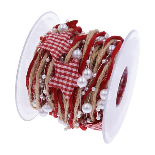 Red Christmas Ribbon Decoration for Tree Star Bead Chain