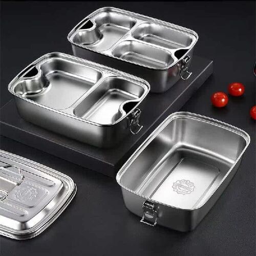 2/3 Grids Stainless Steel Double Layered Lunch Box with