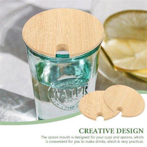 1 set Cup Covers Mug Lid Spoon Set Bamboo Ceramic Jar Scoop