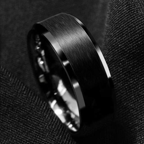 8mm Black Fashion Men Ring Stainless Steel Ring Matte Brushe