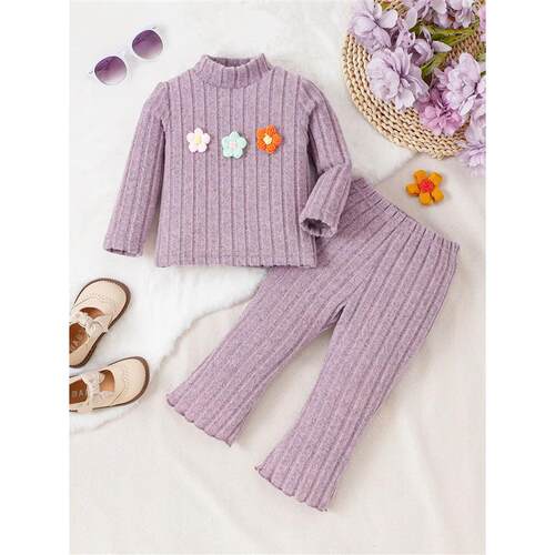 Girl baby Set Half High Collar Solid Color Small Flower ops