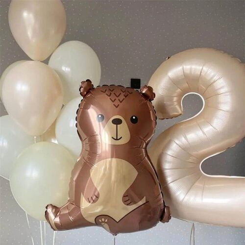 Jungle Bear Rabbit Foil Balloons 40inch Caramel Cream Number