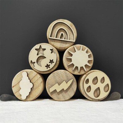Wooden Play Dough Stamps Open Ended Play Toys Handmade Stamp