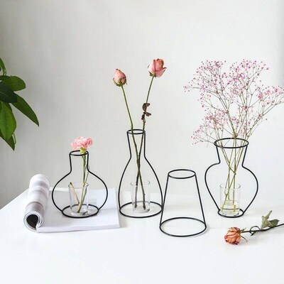 5PCS Nordic Flower Vases Iron Line Vase Plant Holder Flowerp