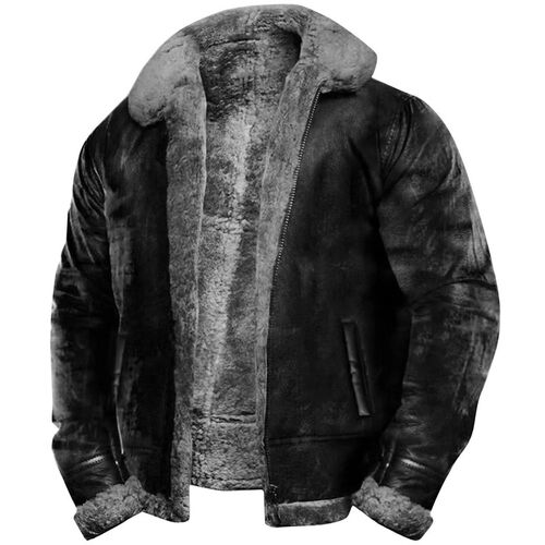 Vintage Winter Thick Solid Long Sleeve Faux Fur Leather Jack