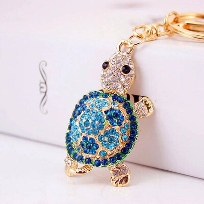 Cute Turtle Shape Pendant Keychain Colorful Shiny Rhinestone