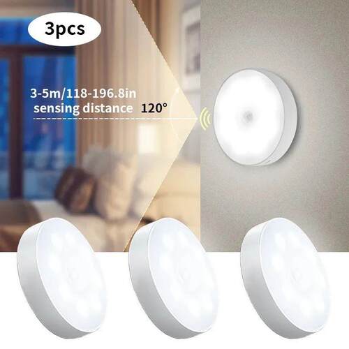 3PCS LED Motion Sensor Light Night Light USB Rechargeable Ni