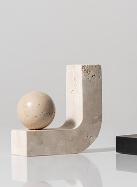 侘寂风抽象艺术几何黄洞石软装饰品民宿客厅酒柜壁龛高端复古摆件