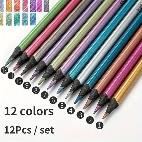 Roise 12 Color Metallic Colored Pencils Drawing Sketching Se