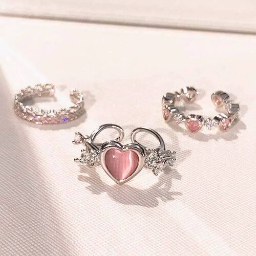 Pink Love Heart Rings for Women Opening Personality Thorn Fi
