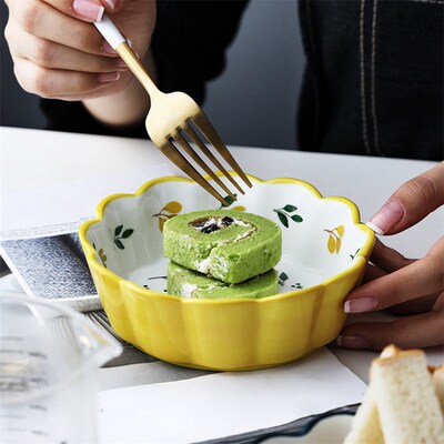 Nordic Simple Hand Painted Ceramic Salad Cake Bowl Colorful
