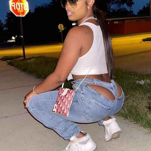 Simenual Cut Out Tight Zipper Pencil Jeans Denim Streetwear