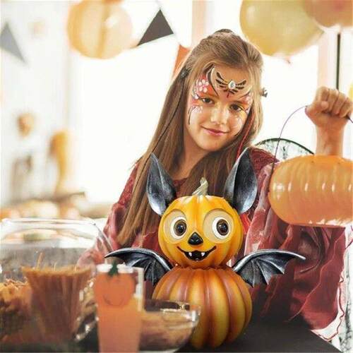 Halloween Decoration Pumpkin Statue Cute Bat Pumpkin Statue