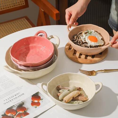Colored ceramic double ear bowl, yogurt salad, fruit bowl