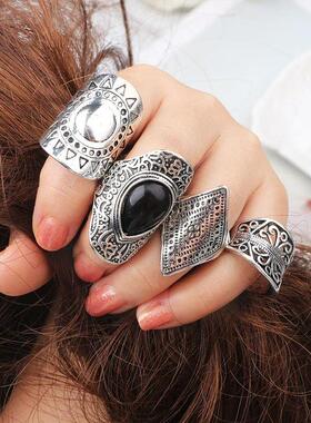 4PCS/Set+Vintage+Turkish+Beach+Punk+Resin+Beads+Ring+Set+Eth