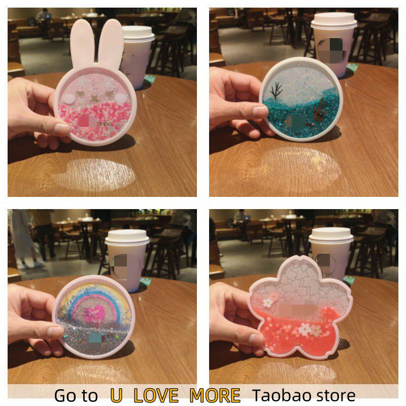 Cherry Blossom Coasters Silicone Quicksand Flash Sakura Plac