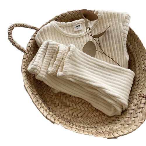 Autumn Winter Baby Boys And Girls Clothes Set Ribbed Sweater