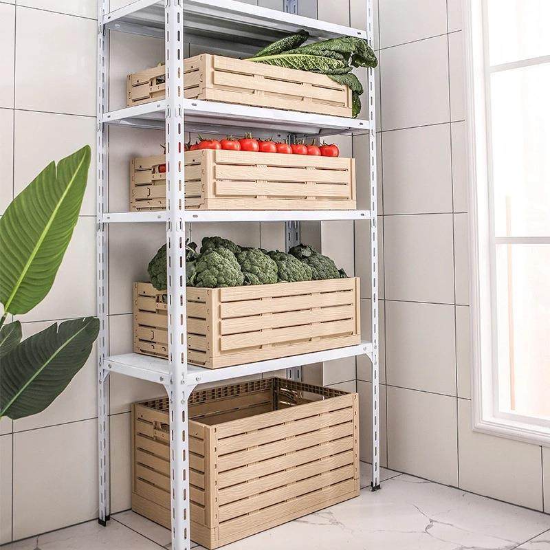 折叠运输加厚带盖筐子仿木纹水果框物流箱储物箱仓储箱塑料框