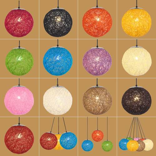 北欧简约田园藤艺彩色球形吧台过道个性餐厅咖啡厅火锅店麻球吊灯