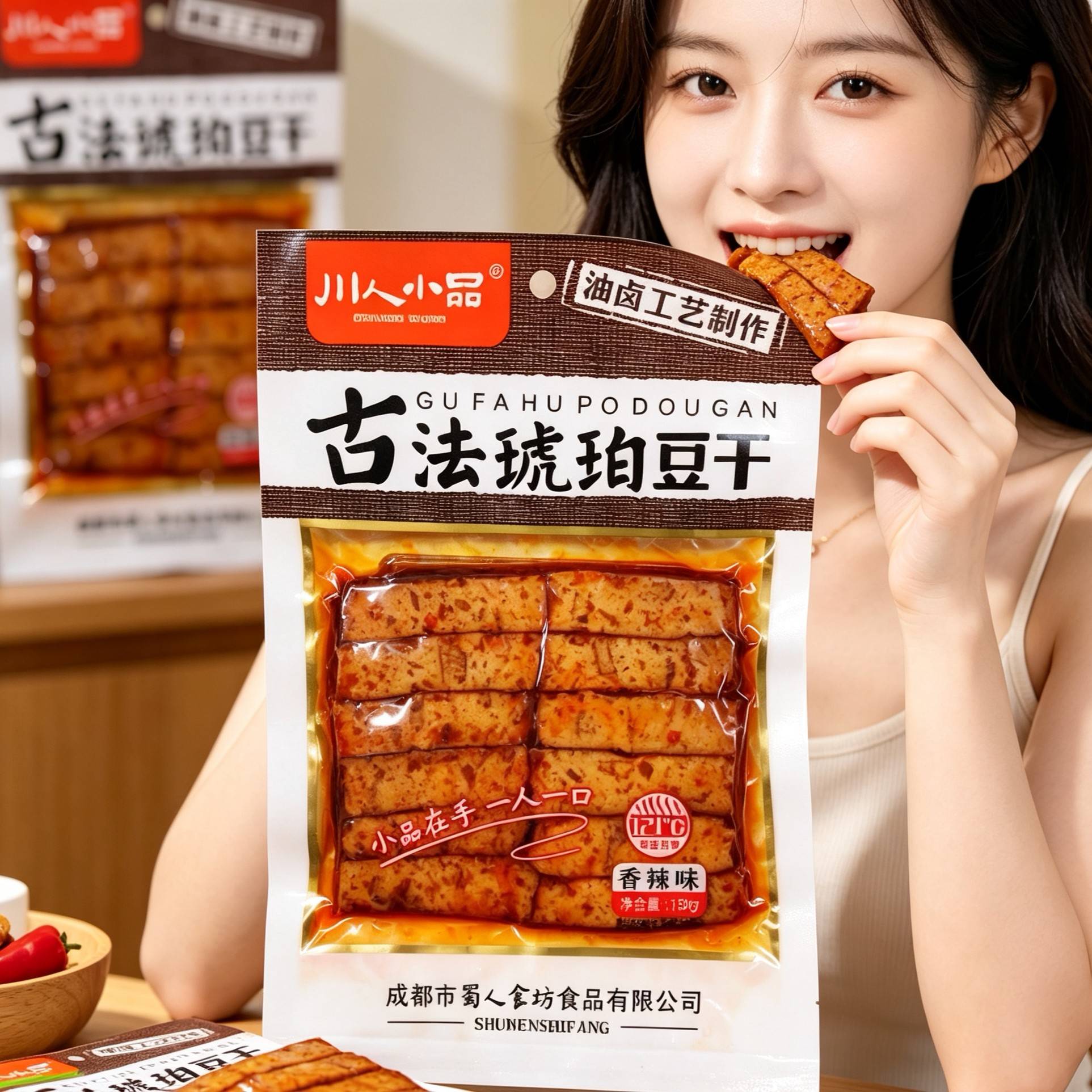 四川豆干川人小品豆干130g琥珀豆干四川特色小吃休闲零食麻辣食品