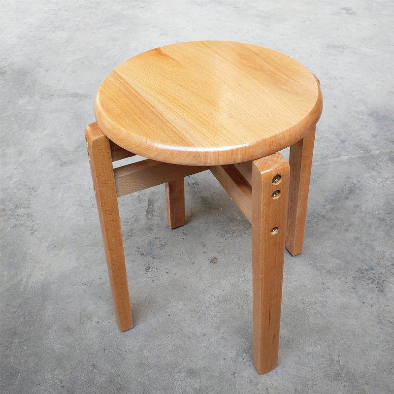 可叠放经济型榉木圆凳双横档加固简约北欧家用客厅餐厅木质凳子