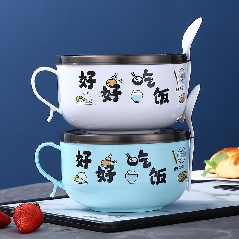 厂家直销不锈钢泡面碗 塑料韩式大号泡面杯双层带盖保鲜碗