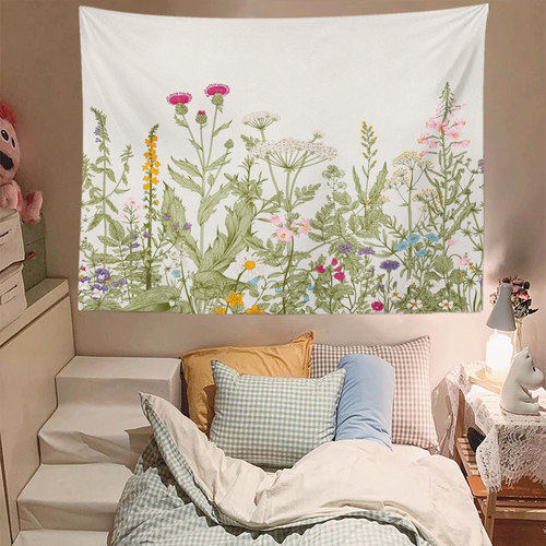 小清新田园鲜花墙壁装饰挂毯背景布房间床头卧室布置墙布窗帘桌布
