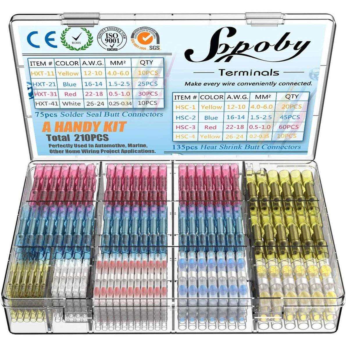 210 个热收缩线连接器 Sopoby 135 个热收缩压接对接连接器与 75